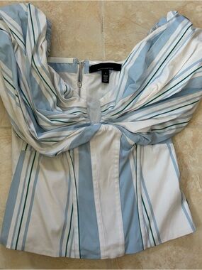 White House Black Market Striped Light Blue & White Knot Front  Top
